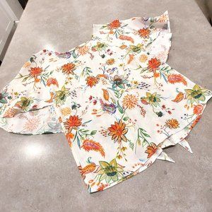 Women's Floral Flutter Sleeves Blouse with Cascading V-Back - Multi-Colors - SML